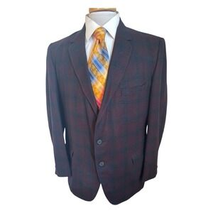 Vintage Custom Wool Shadow Plaid Blazer Sport Coat Jacket Mens Sz 42R USA Made